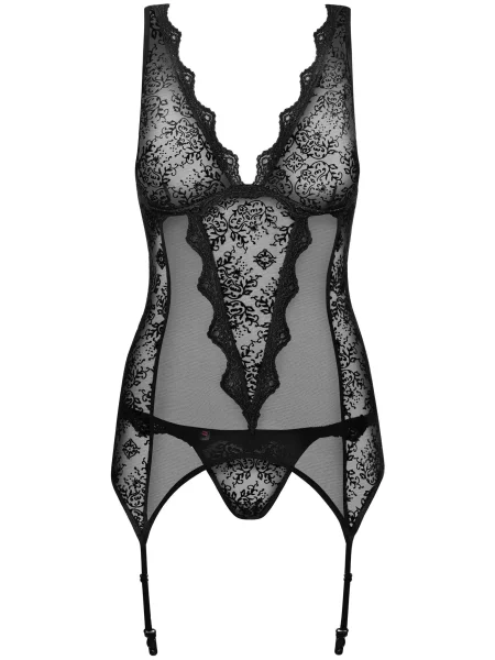 Кружевной корсет с пажами для чулок и трусики стринг Комплект_Obsessive_Emperita_corset чорні