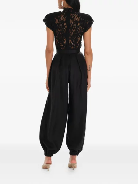 Top Manuri cu model floral din dantelă negru