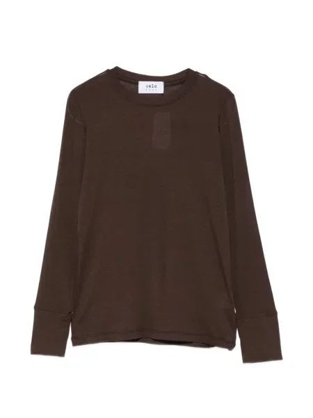Lung tricou Vela Shop cu decolteu rotund maro