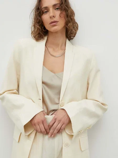 By Malene Birger blazer din amestec de in Porter un singur rand de neted bej