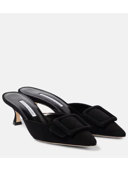 Papuci tip mules Manolo Blahnik din piele de căprioară negru