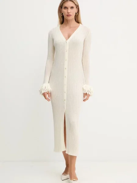 Simona Corsellini rochie din lână maxi mulată bej