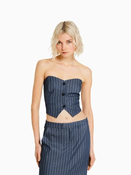 Bershka Bluză albastru marin alb