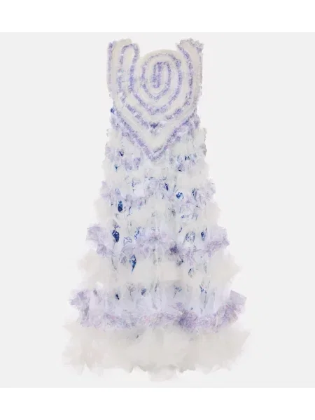 Midi obleka Susan Fang z volani iz tila bela