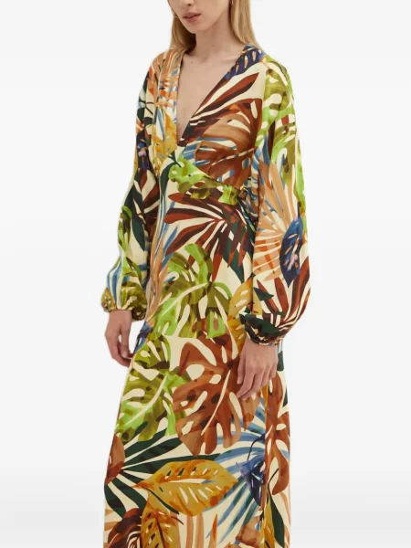 Rochie Never Fully Dressed cu imagine cu decolteu în V de costum verde