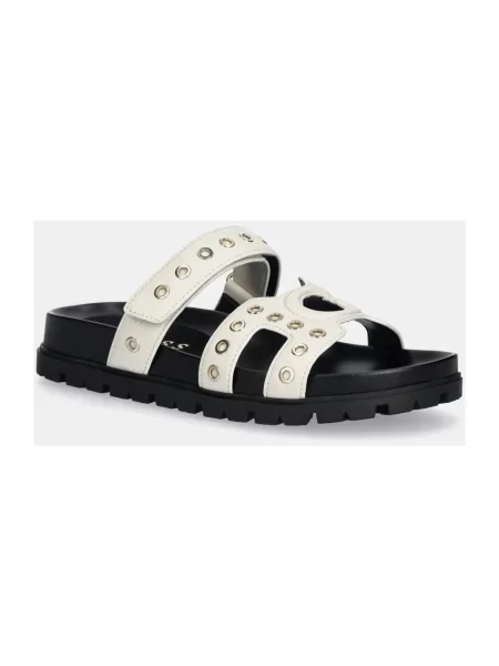 Klapki Guess skórzane beżowe