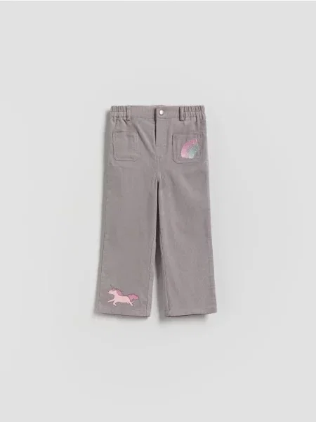 Reserved Вельветові штани з принтом світло-сірий сірі