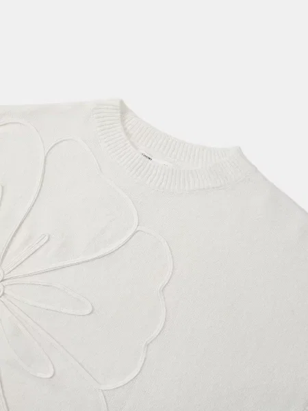 Светр без рукавів із рельєфною квіткою білий