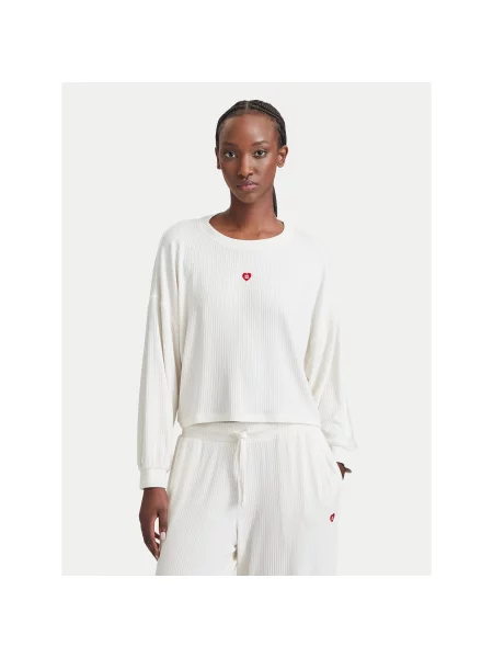 HUGO Pižamska bluza Heart Kremna Relaxed Fit