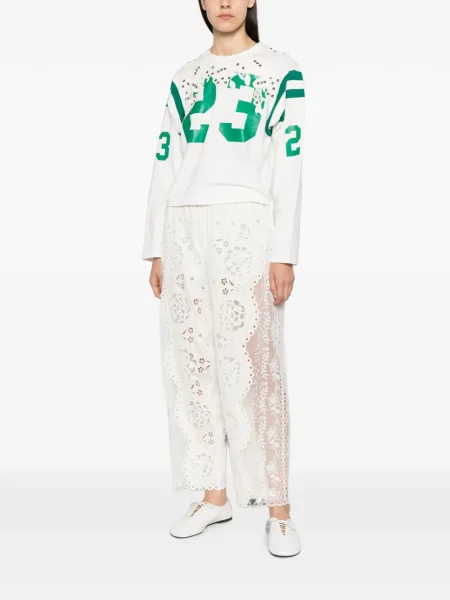Pantaloni Sea cu broderie alb