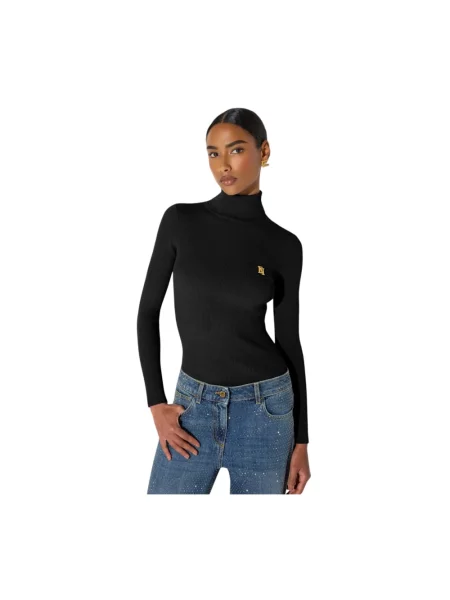 Dzianinowy sweter z golfem Elisabetta Franchi czarny