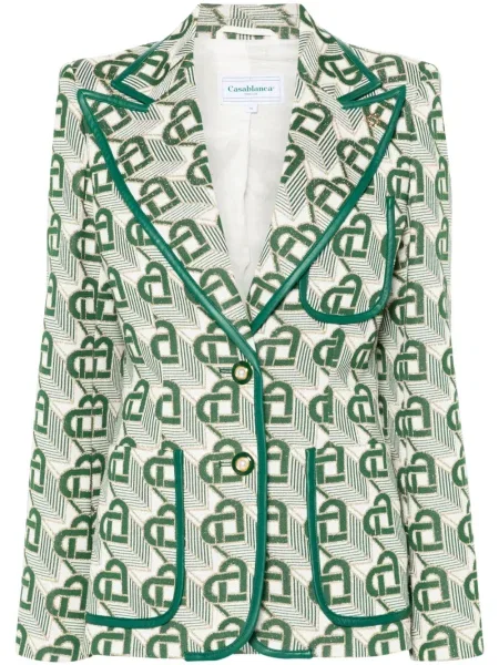 Sacou Casablanca din jacard cu motiv cu inimi verde