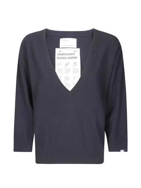 Pulover Extreme Cashmere cu perle din cașmir cu decolteu în V albastru