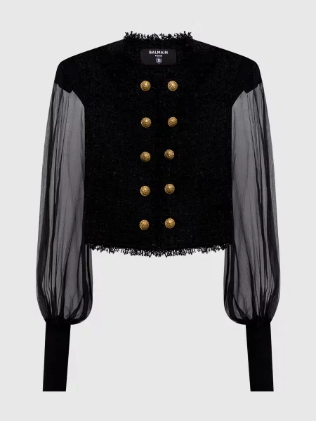 Твидовый укороченный пиджак Balmain черный