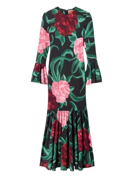 Rochie midi La Doublej cu model floral cu volane până la genunchi alb