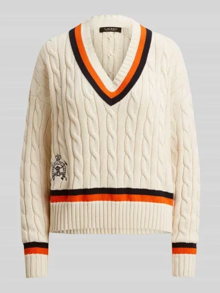 Sweter z dzianiny o kroju regular fit z czystej bawełny Lauren Ralph Lauren beżowy