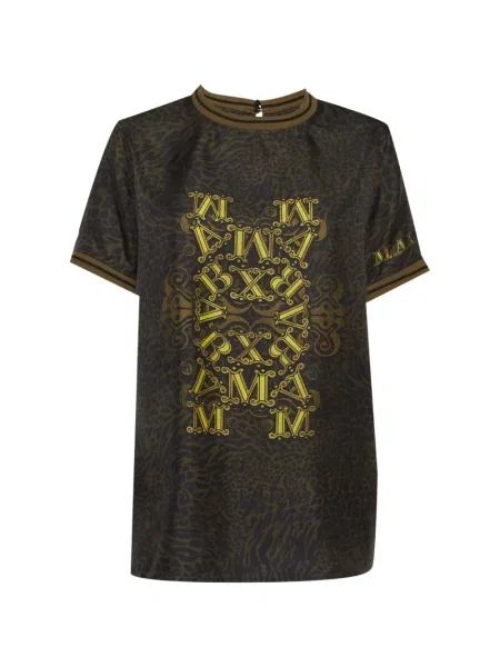 Top Max Mara de mătase cu imagine cu model leopard verde