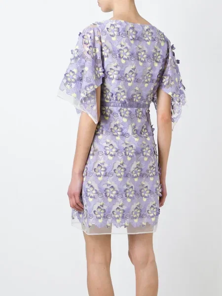 Rochie Giamba cu broderie cu model floral transparente roz