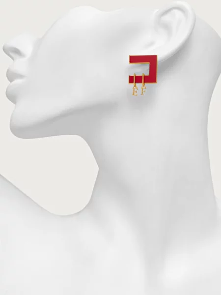 Lniane kolczyki Elisabetta Franchi z logo czerwone