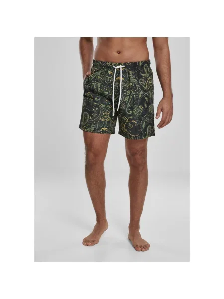 Pantaloni Urban Classics cu model paisley negru