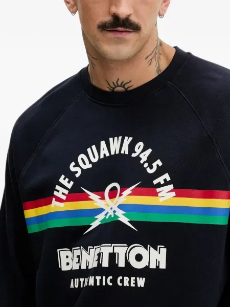 Hanorac crewneck Benetton cu dungi cu decolteu rotund albastru