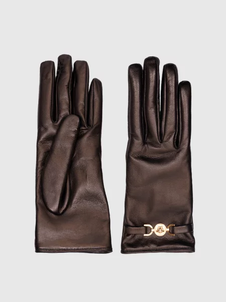 Шкіряні рукавички з емблемою Medusa Versace коричневі
