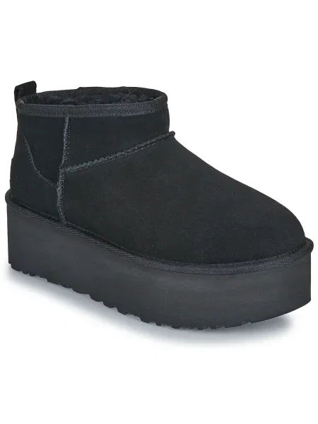 UGG Bőr hótaposó W CLASSIC ULTRA MINI gyapjú hozzáadásával fekete