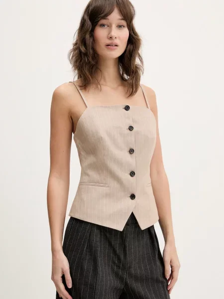 HUGO bluzka z dodatkiem lnu Copale beżowa