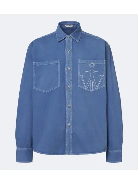 Cămașă Jw Anderson cu broderie din țesătură twill albastru