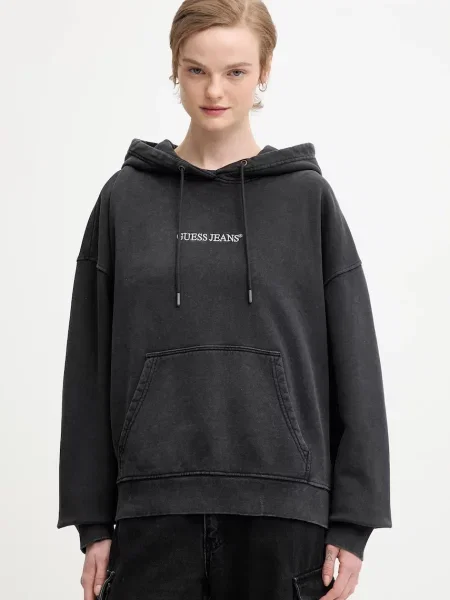 Guess Jeans bluza z kapturem z aplikacją czarny