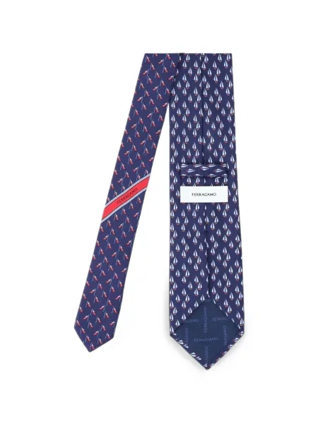 Cravată Ferragamo de mătase cu imagine albastru