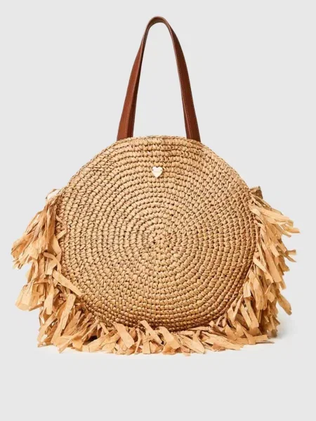 Плетена сумка-тоут з бахромою Twinset бежева