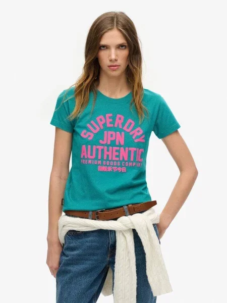 Dopasowany t-shirt z nadrukiem w reliefie zielona
