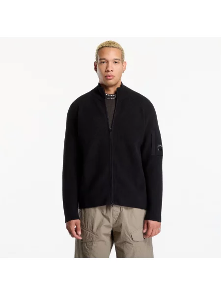 Pulover C.P. Company Waffle Knit Cotton Zip Lens Cardigan Black M negru