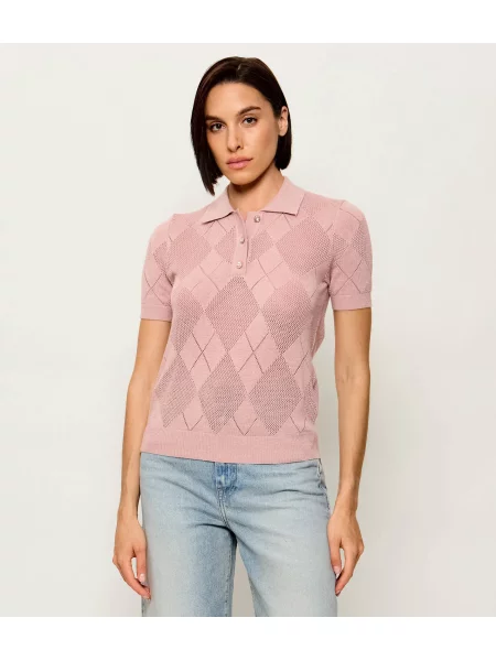 Tricou polo Guess de lână roz