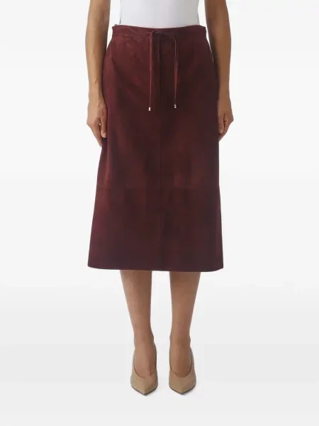 Fustă 's Max Mara din piele de căprioară cu cordon roșu