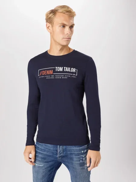 TOM TAILOR DENIM Tricou albastru noapte / roșu alb