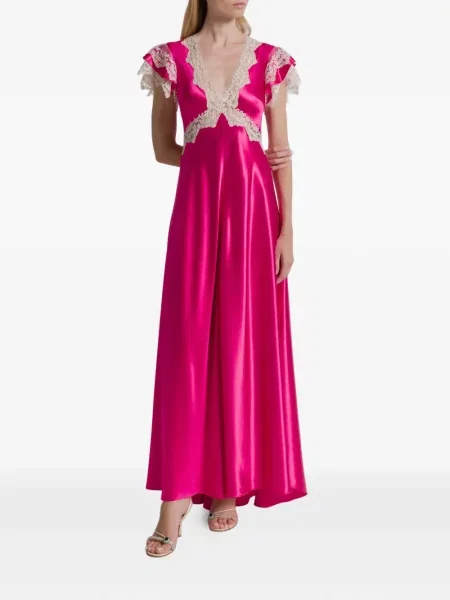 Rochie maxi Alberta Ferretti din dantelă de costum roz