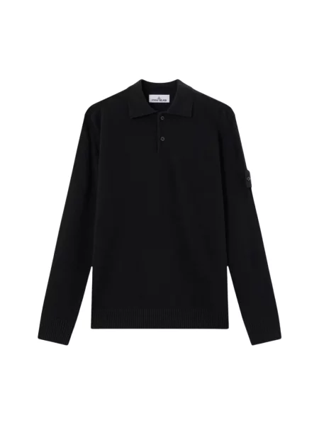 Koszulka polo Stone Island wełniana z kamieniami czarna