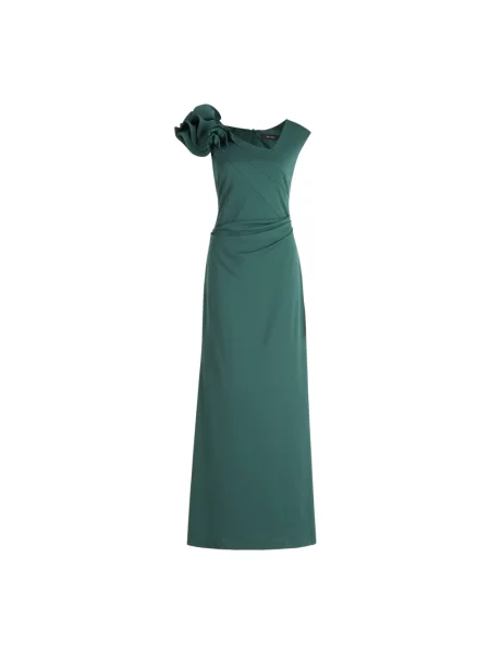 Sukienka wieczorowa Vera Mont z falbankami elegancka zielona