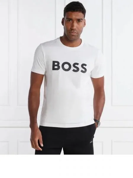 BOSS GREEN Tricou Tee Mirror 1 alb