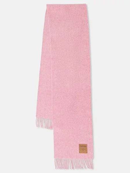 GANNI szalik wełniany Double Face Wool Solid gładki różowy