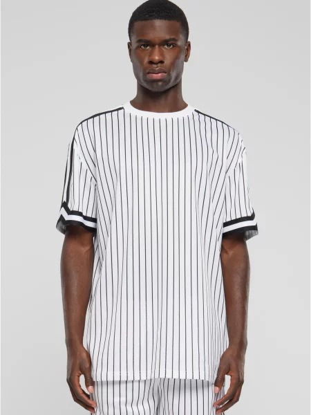 Мрежеста тениска Urban Classics на райета бяло