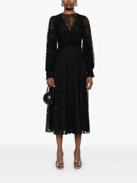 Rochie midi Nissa cu model floral din dantelă negru