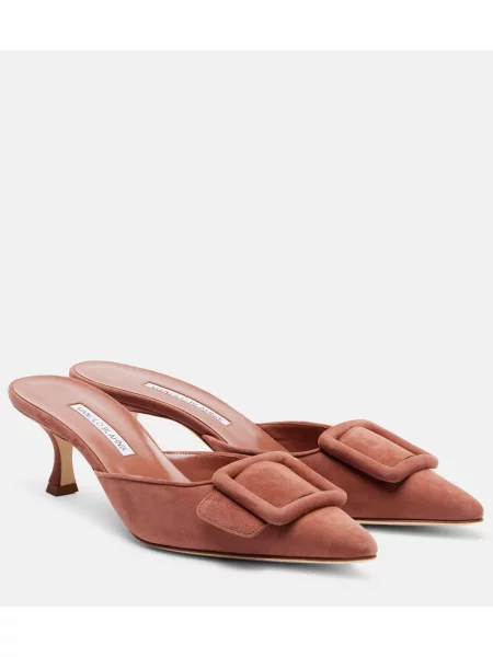 Papuci tip mules Manolo Blahnik din piele de căprioară maro