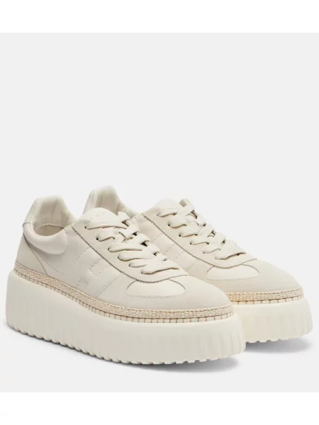 Sneakerși Hogan din piele de căprioară cu dungi cu platformă bej