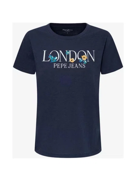 Granatowa koszulka Pepe Jeans Velvet z krótkim rękawem XS niebieska