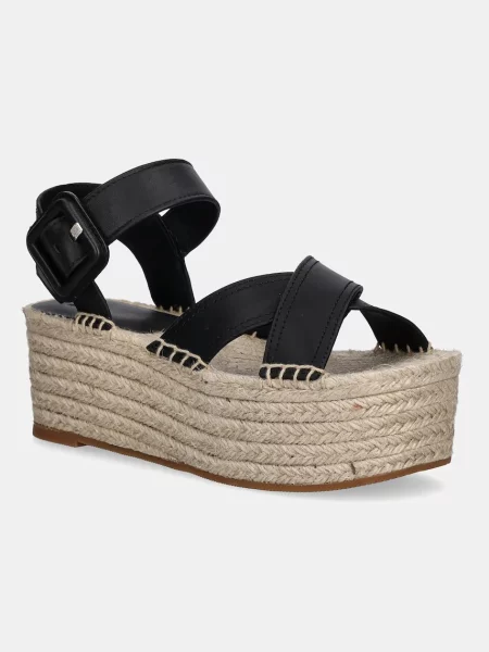 BOSS espadrile de piele Machica cu platforma negru