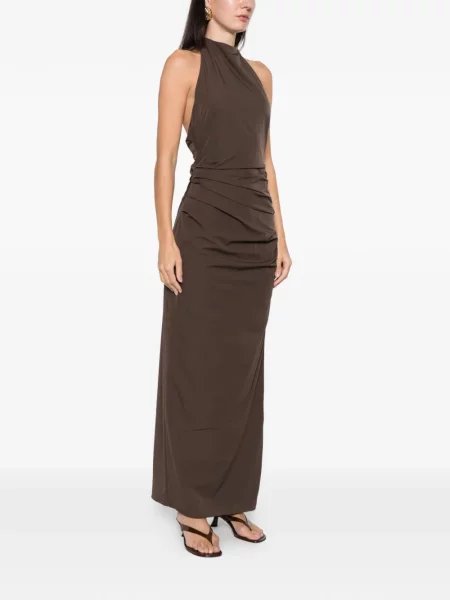 Rochie Sir cu gât halter de costum maro