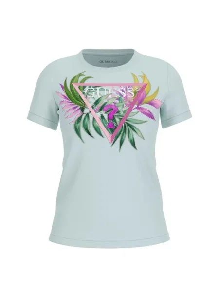 Guess Jeans Tričko Cn ss leaf triangle tyrkysová